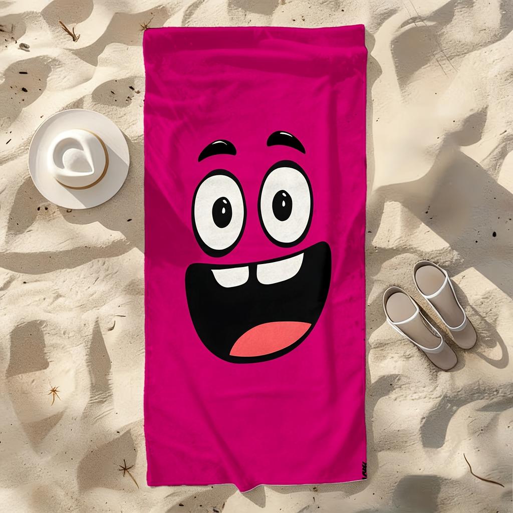 1pc Pink Smiling Big-Eyed Showing Teeth Soft Towel, Bath Towel, Beach Towel, Suitable for Travel, Picnic, Beach, Camping, Modern