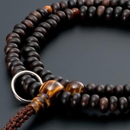 Buddhist Altar Shop Takita Shoten Specialty Bracelet Prayer Beads, 108 Beads, for Soto Zen Buddhism, Matte Ebony with Tiger's Eye Stone Finish.