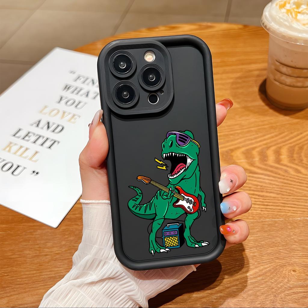 Emery for iPhone 16 ProMax matte non-slip silicone mobile phone case creative cartoon dinosaur