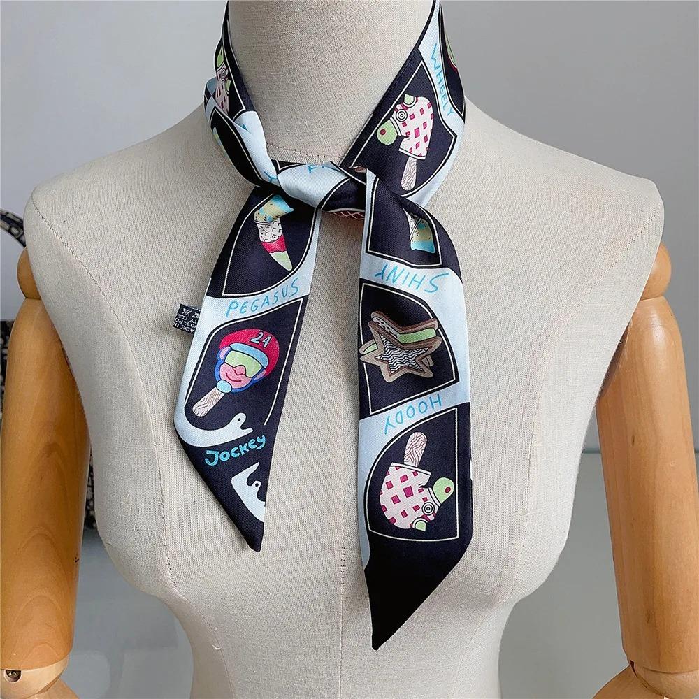 New Small Silk Scarf Ribbon Elegant Hair Tie Band For Women Skinny Head Neck Scarves Satin Bag Decoration Scarf