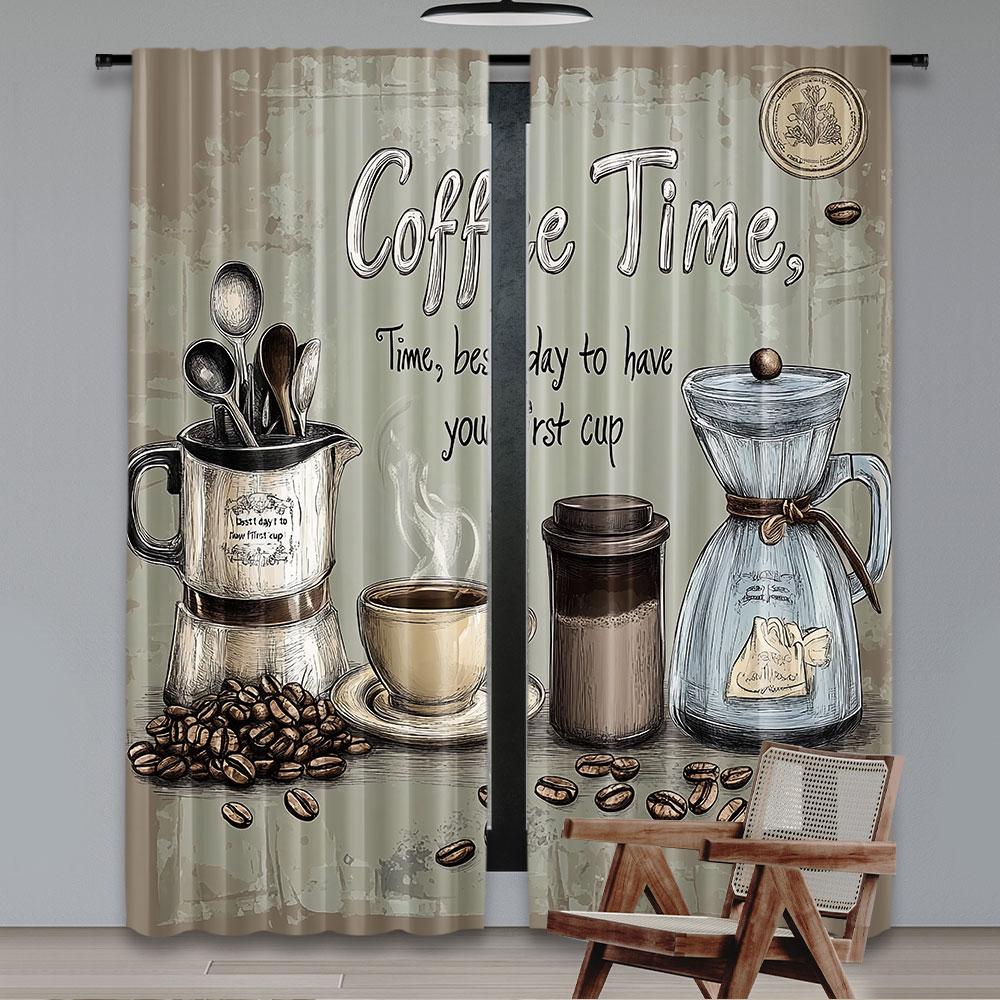 2Pcs Coffee Brown Curtains Country Vintage Rustic Modern Latte Small Short Cafe Suitable For Bedroom Bathroom Living Room Dining