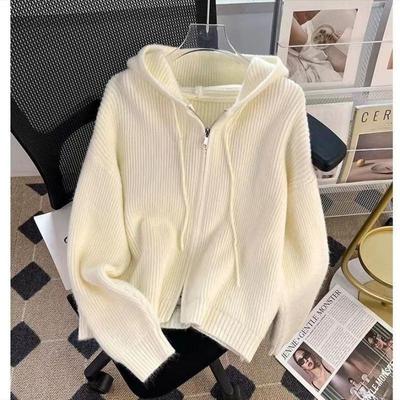 Loose and Lazy Zipper Age Reducing Outer Sweater Women's Cardigan Early Spring New Korean Version Hooded Knitted Sweater Jacket
