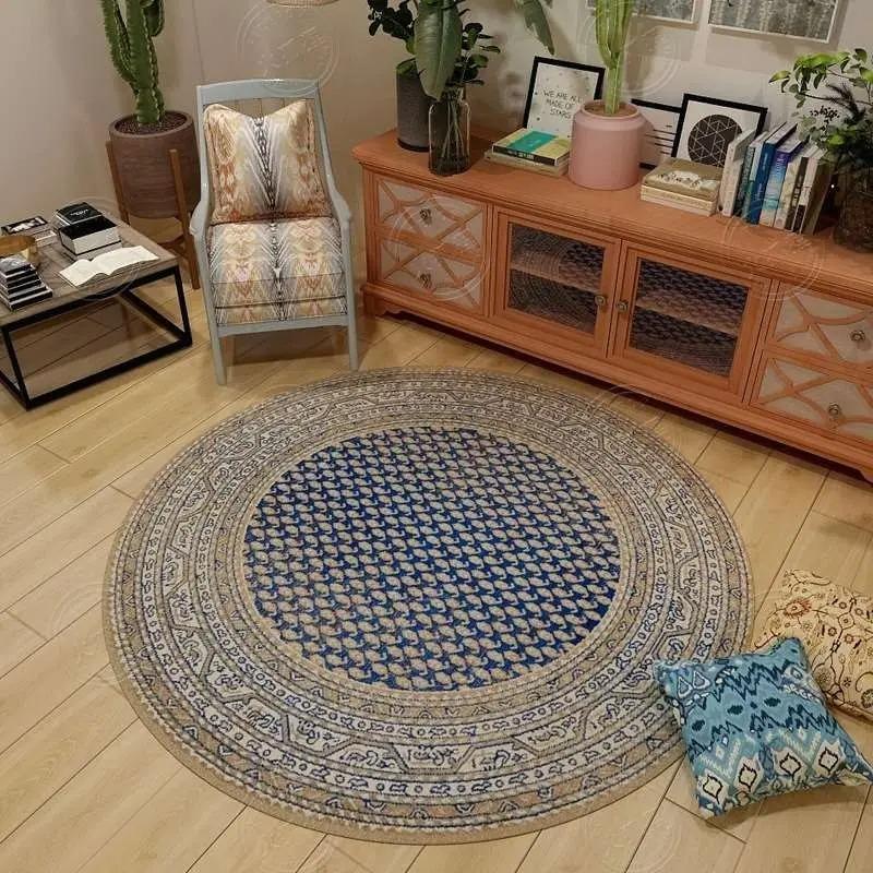 Persian Retro Ethnic Style Round Living Room Rug Coffee Table Hanging Chair Swivel Chair Floor Mat Bedroom Bedside Rug