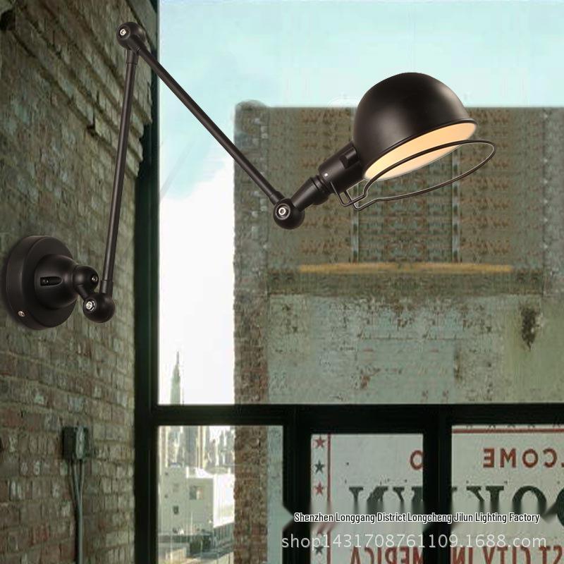 Retro American Industrial Swing Arm Wall Light with Double Joint for Bedroom, Bedside, and Balcony