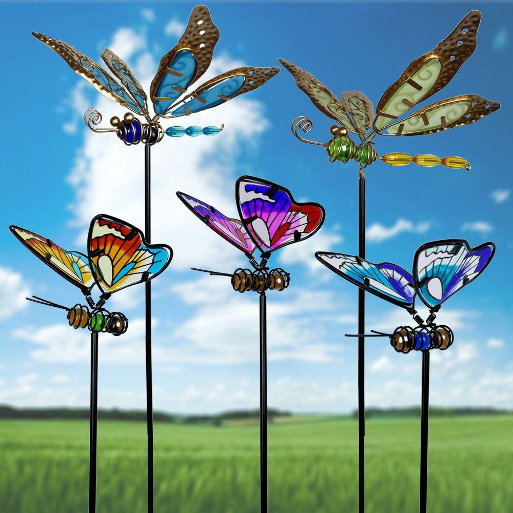 Colorful Dragonfly Garden Stake Creative Garden Pile Crafts Ground Stake Fence Patio Outside