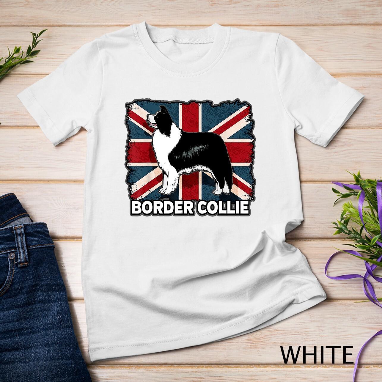 Border Collie Dog Union Jack British Flag Unisex T-Shirt Mens Womens Tees Top 2XL