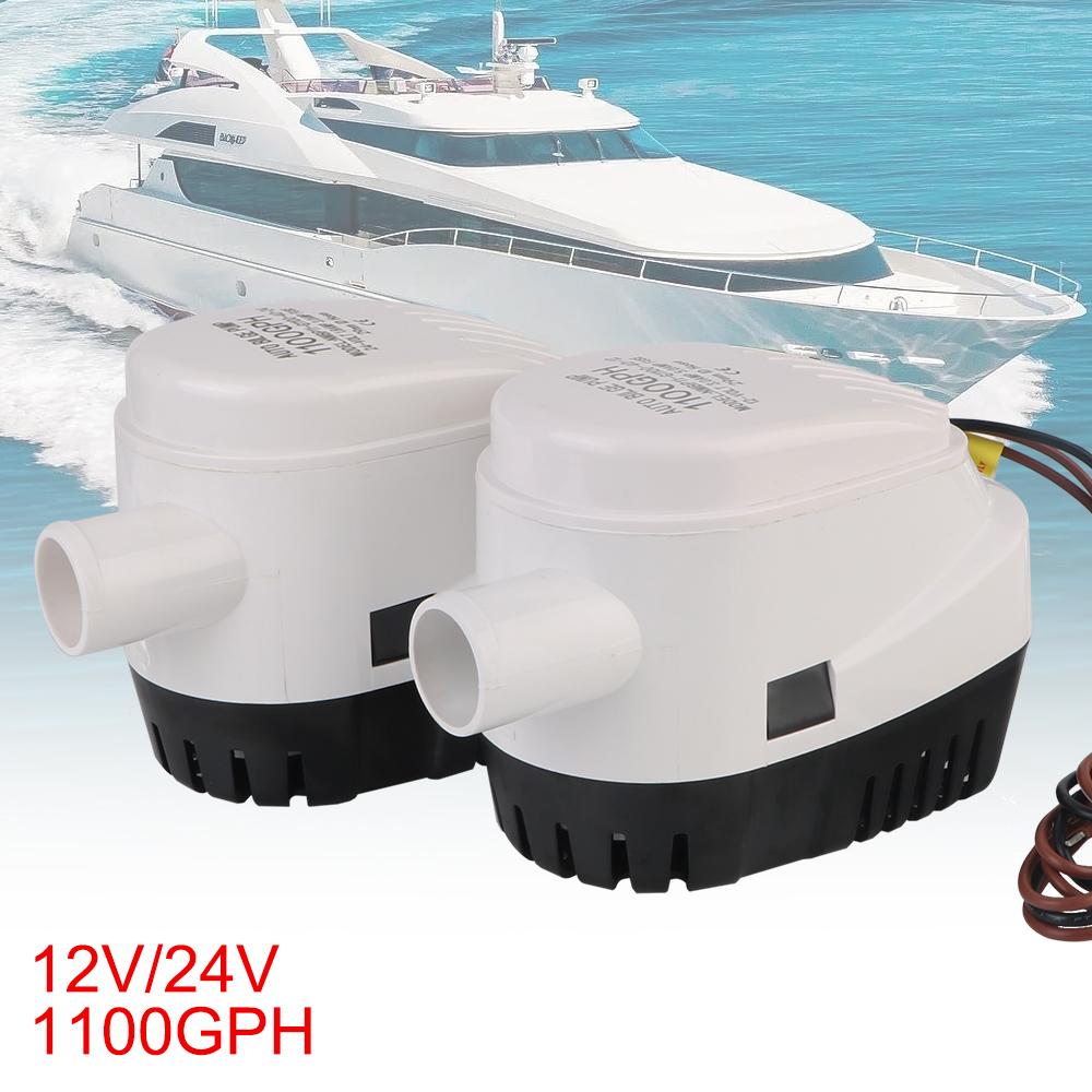 Auto Automatic Boat Bilge Pump Submersible Water Electric Pump 1100GPH with Fuse Volt Small Motor Seaplane Outdoor DC 12V/24V Yacht Boat