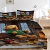 3-delige Anime Teddybeer Beddengoedset - Bevat Eén Dekbedovertrek en Twee Kussenslopen (Geen kern) - Perfect voor Slaapkamer- en Gastenkamerdecoratie,