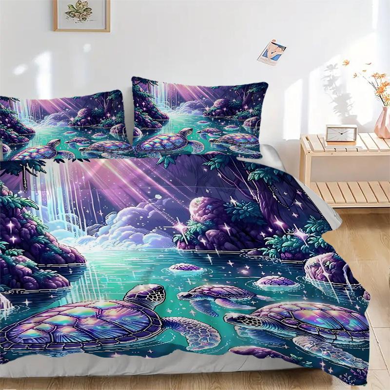3pcs Anime Turtle Fantasy Bedding Set - Includes One Quilt Cover and Two Pillowcases (No Core) - Perfect for Bedroom Decor and Guest Room Accessories,