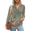Women's Fashion Casual Floral Print Neck 3/4 Sleeve T-Shirt Top for Everyday Wear