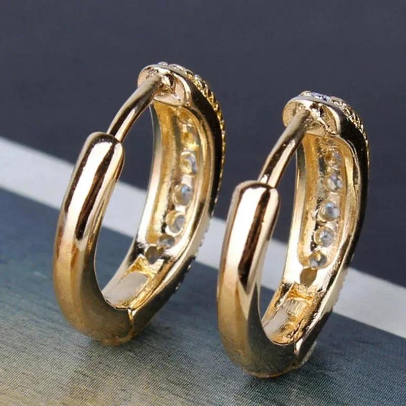 Fashion Versatile Gold Color Cubic Zirconia Hoop Earrings For Women Simple Stylish One-Line Girls Jewelry Accessory