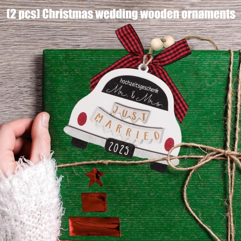 2 Piece Set Wooden Mr And Mrs Wedding Keepsakes Ornament With Red Ribbon For Christmas Tree Decors