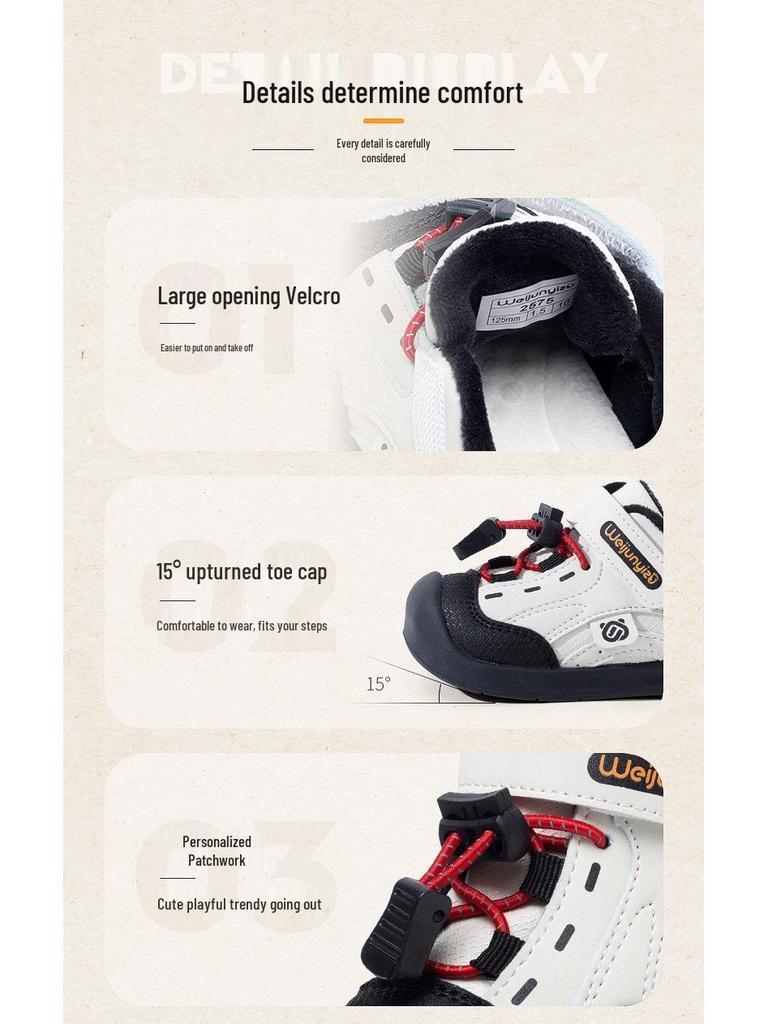 Wei Jun Yi Toddler Winter Cotton Shoes, Soft Sole, Plus Velvet, for 1-3 Year Olds, Girls' Functional Footwear.