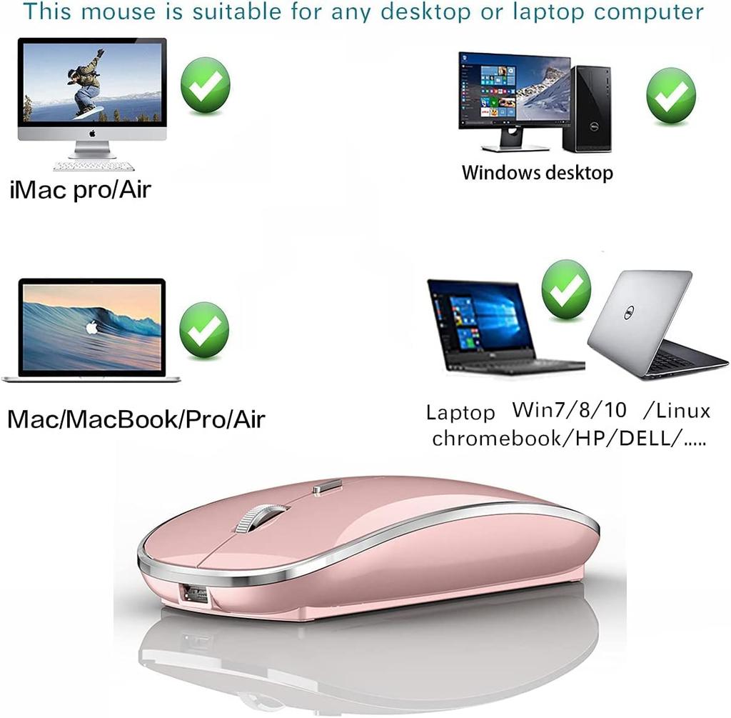 Wireless Mouse for MacBook Air, Laptop, Mac, iMac, and Desktop Computers (Pink)