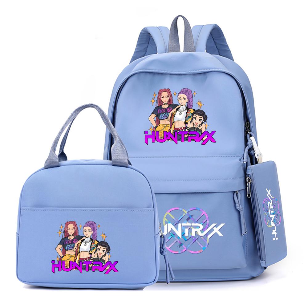 4Pcs/set Anime K-Pop Demon Hunters Printed Backpack with Handbag Pencil Case for Teenager Student Boy Girl Schoolbag Bookbag Large Capacity Travel Bag