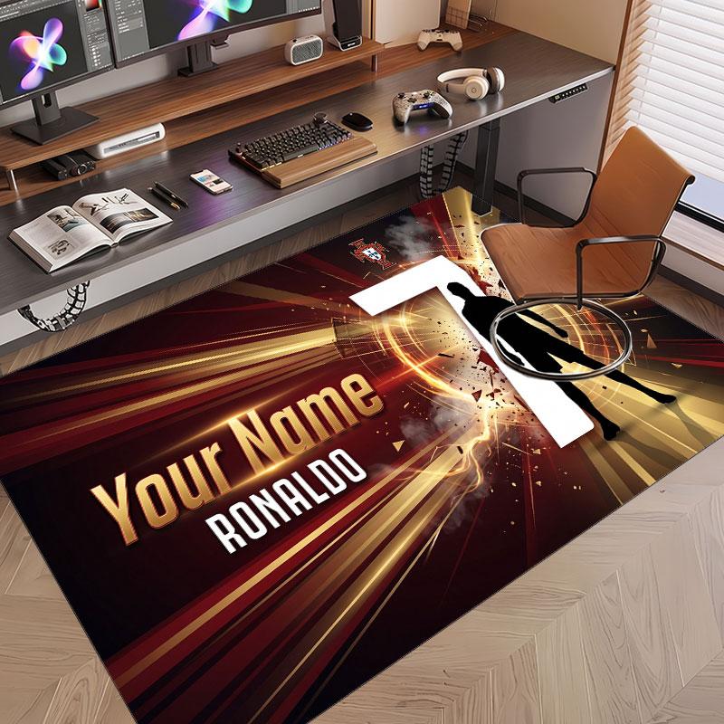 Custom Rug Cristiano Ronaldo Pattern Print Name Text Soft Non‑Slip Floor Carpet for Home Indoor Decoration