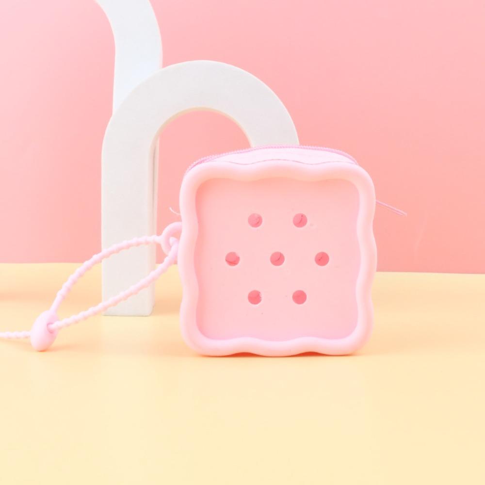 Милый кошелек для монет с дырочками, силиконовый кошелек на молнии, мини-кошелек для мелочи розовый