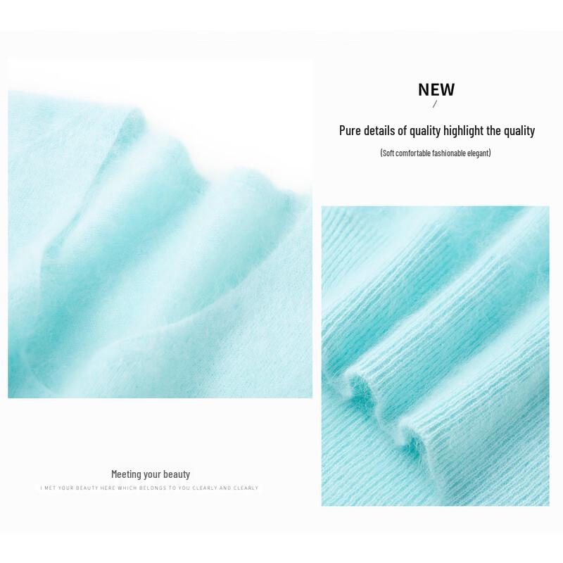 TUHUANG Women's Seamless Brushed Pure Cashmere V-Neck Sweater