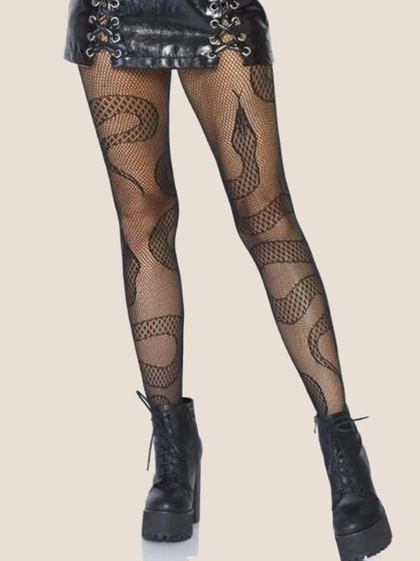 Ein Paar schlangenförmige Fischernetz-Socken Modische und sexy Strumpfhosen Punk-Style Strumpfhosen Horror-Netzsocken One Size brown