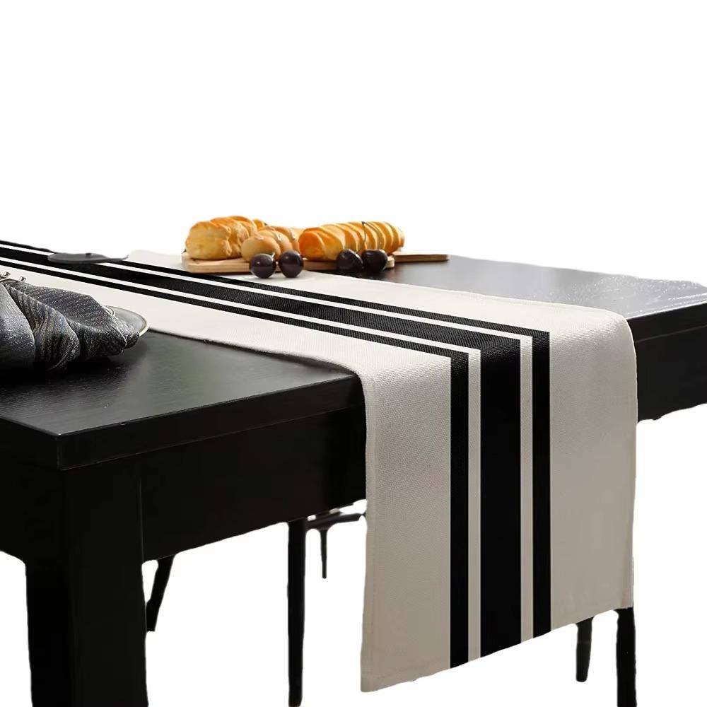 Table Runner 1PCS Geometric Stripe Linen Black & White Plaid Tablecloth Placemat Home Decoration Tablecloth Tea Flag