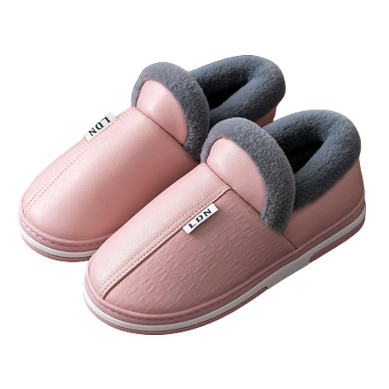 Leather cotton slippers women's winter home bag and confinement postpartum indoor warmth couple leather cotton shoes men's winter
