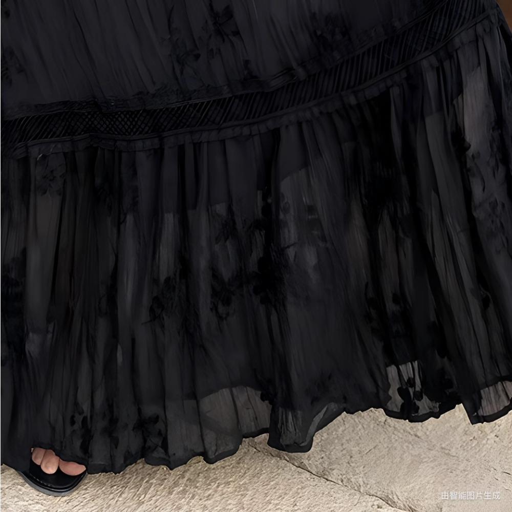 DIMANAF 2025 Summer Women New Skirts Chiffon Lace Solid Elastic Waist Pleated Mesh Elegant Skirts
