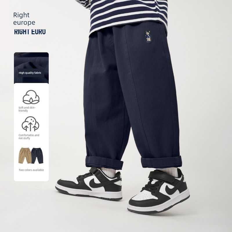 Boys  Pure Cotton Long Pants for Spring and Autumn, 2026 New Children s Clothing, Kids  Spring and Autumn Pants Navy Blue U15770 110cm