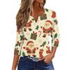 Women's Fashion Casual Halloween Printed V-Neck Short Sleeve Decorative Button Three-quarter Sleeve T-shirt Top