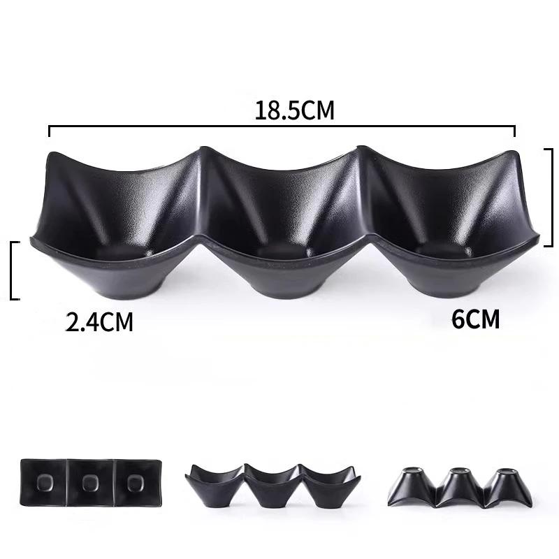 3 Grid Sauce Dish Black ABS Three-compartment Snack Plate For Home Cuisine Seasoning Plate Sushi Soy Dipping Saucer Bowl