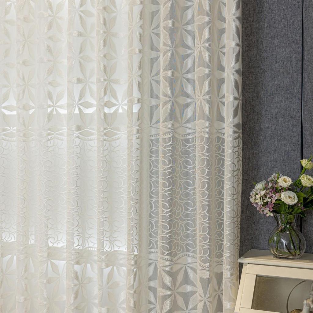Cross-Border 3D Textured Jacquard White Sheer Curtain: Light, Breathable, Soft, and Easy-to-Install Versatile Sheer Curtain.