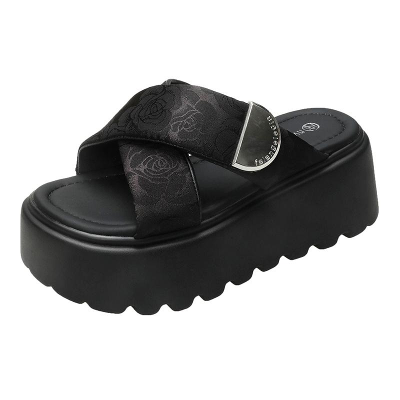 

Fashion 7.5CM Casual Wedge Slippers Women New Summer Non Slip Platform Sandals Woman Open Toe Comfortable Female Chunky Beach Slippers 34 чёрный