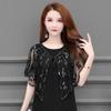 Tassel Patchwork V-Neck Cardigans Women Vintage Shawl Party Dinner Top Scarf Shawls Mesh Beaded Cloak Sequins Capelet Fringes