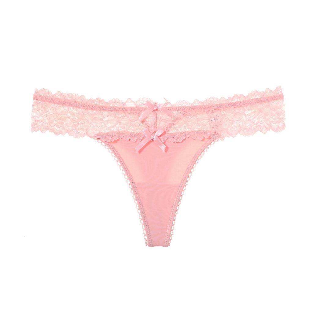 Ice Silk Low-Rise T-Back Lace Thong with Hollowed-Out Design