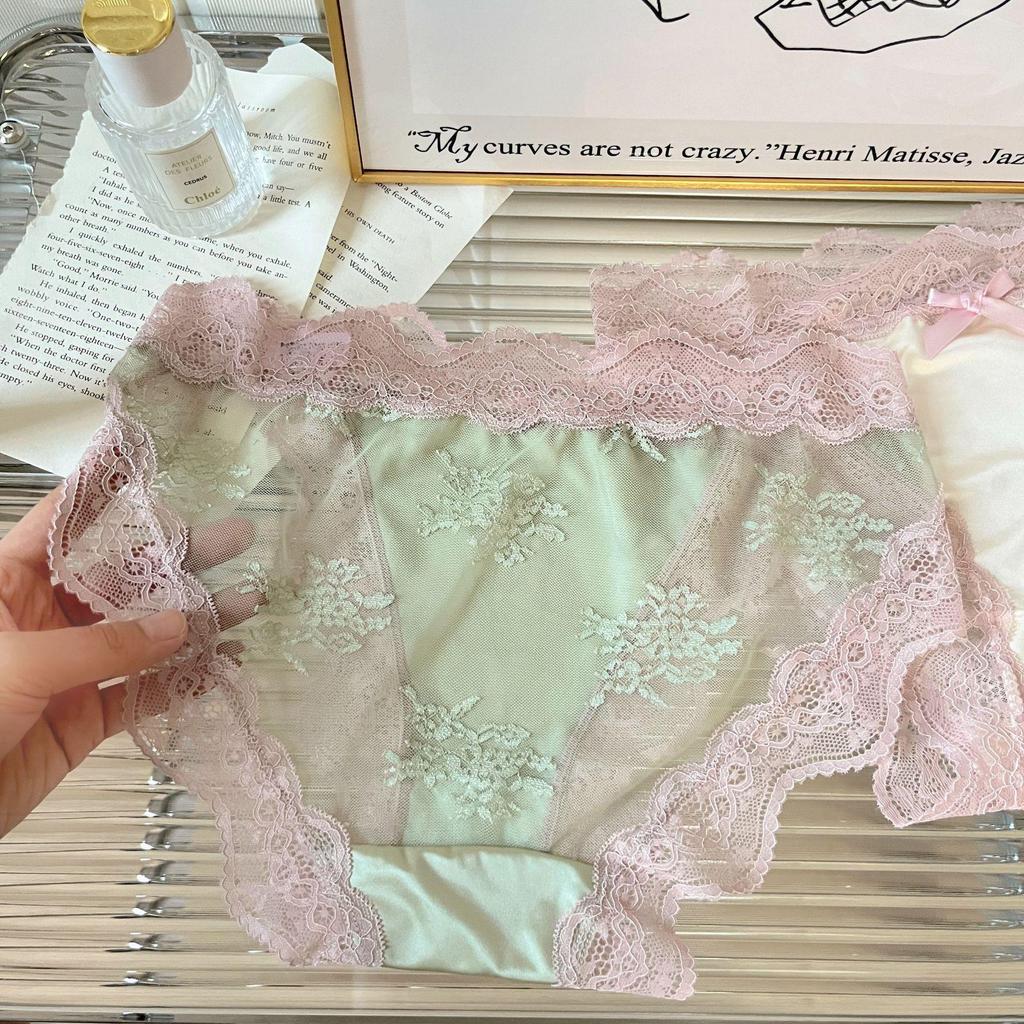 Vårhjärta Vågor Franska Satängspets Trosor - Sexiga, Andningsbara Bomull, Flickaktig Stil