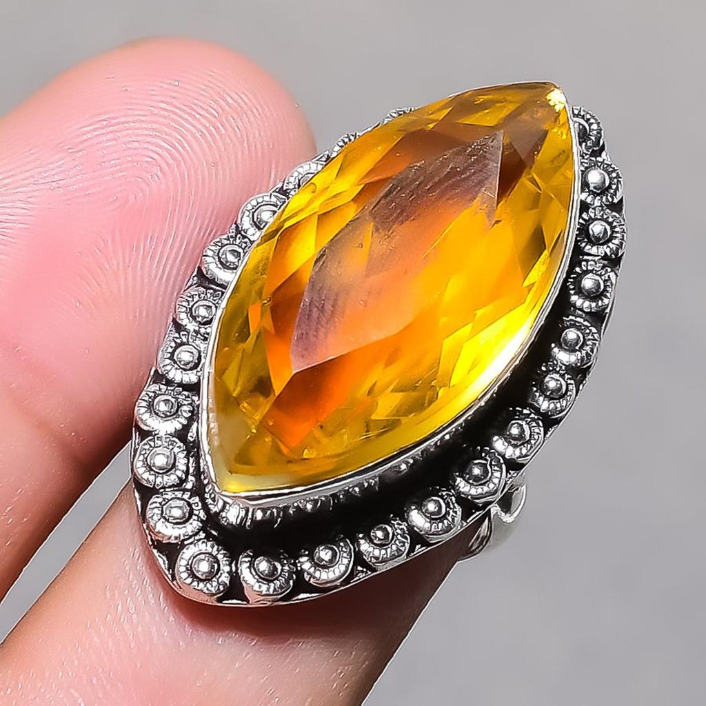 Citrine Gemstone Adjustable Ring Statement Handmade Gift Marquise Shape Jewelry