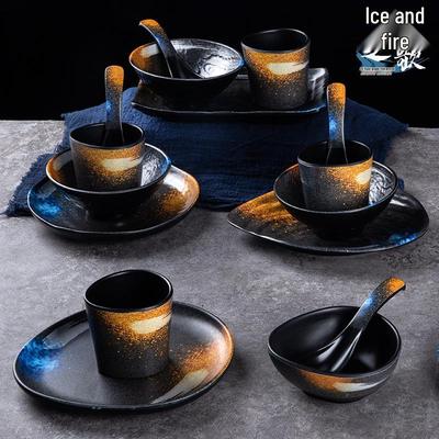 Japanisches Melamin-Vierteiliges Geschirrset: Retro-Schüssel, Schale, Tasse und Knochenschale für Grill- und Hot-Pot-Restaurants