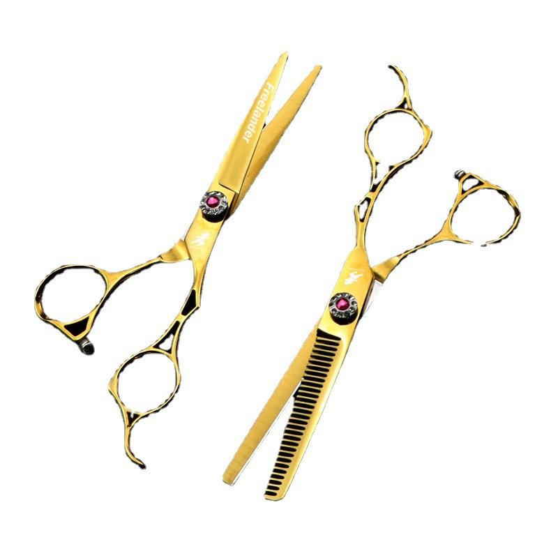 6,0 palce, Freelander Zlatá dutá rukojeť, Nůžky na vlasy, Nůžky na vlasy, Rovné nůžky, Nůžky na ofinu, Zoubkované nůžky