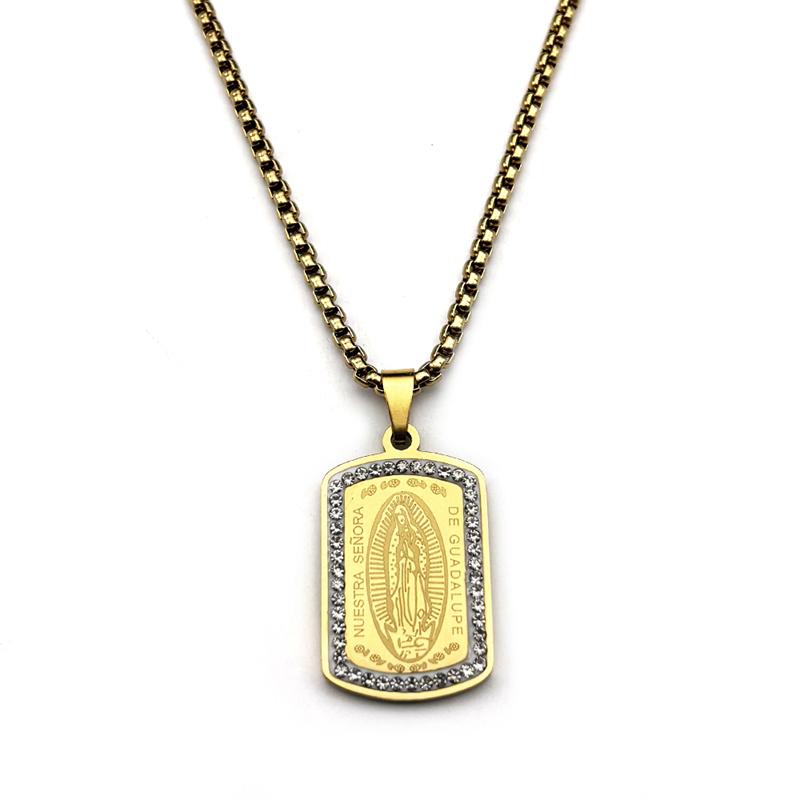 Catholic Our Lady of Guadalupe Pendant Necklace for Women Men Stainless Steel Gold Color Virgin Mary Medal Chain Jewelry