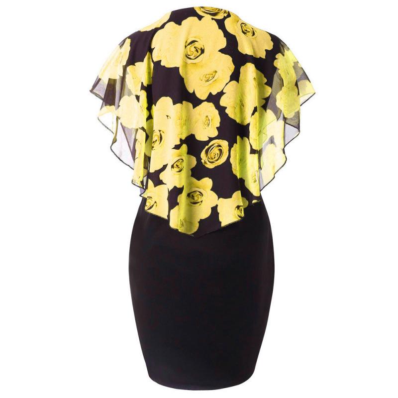 Rose Print Slim Fit Plus Size Dress with Shawl