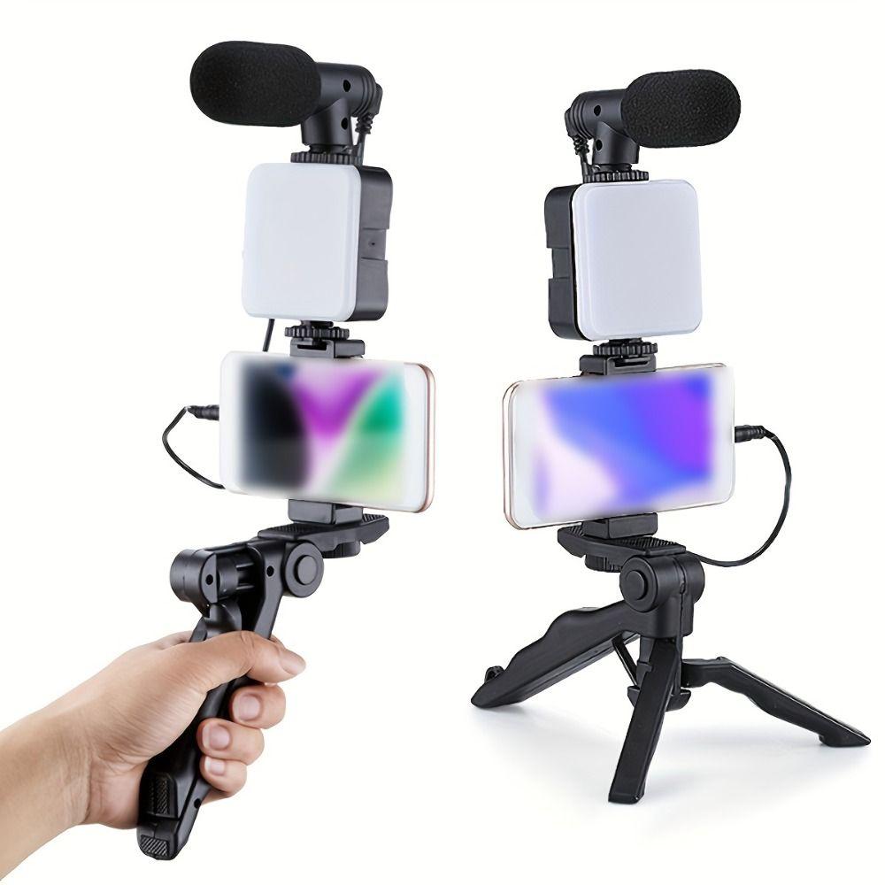 with Light and Microphone LED Fill Light Desktop Stand Set Live Streaming Holder  Interviews