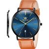 Men's Watch 40mm Slim Case Date Display 30m Water Resistant Leather-Style Band Business Casual Multi-Color Options Lightweight 35g Fashion Watch