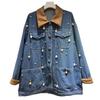 2025 Autumn/Winter Women's Beaded Denim Jacket: Mid-Length, Loose, Versatile, and Trendy.