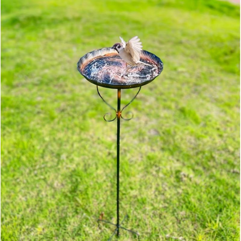 

Садова купачка для птахів Годівничка Вінтажний дизайн Сучасна Чаша діаметром 10 дюймів Основа з 5 зубцями для встромлення у землю для подвір я