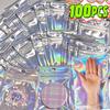 10/100PCS Laser Sealing Bags Plastic Holographic Candy Food Pouch Resealable Necklace Jewelry Gift Packaging Kitchen Storage Bag