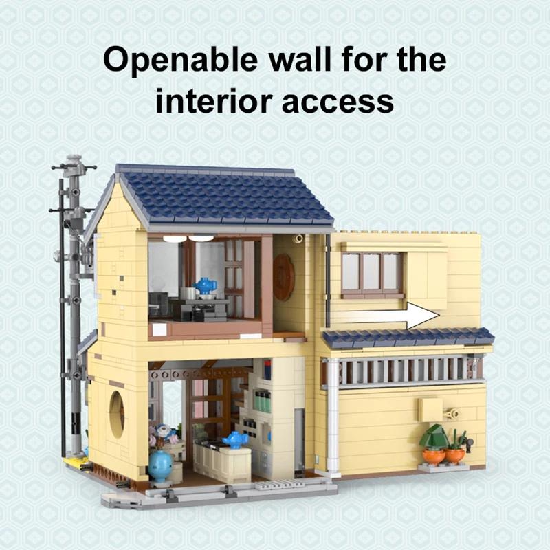 Non-Toxic 1200Pcs Japanesetea House Building Blocks City Street View Model Bricks Set With Light Idea Desktop Decoration Children Diy Toys