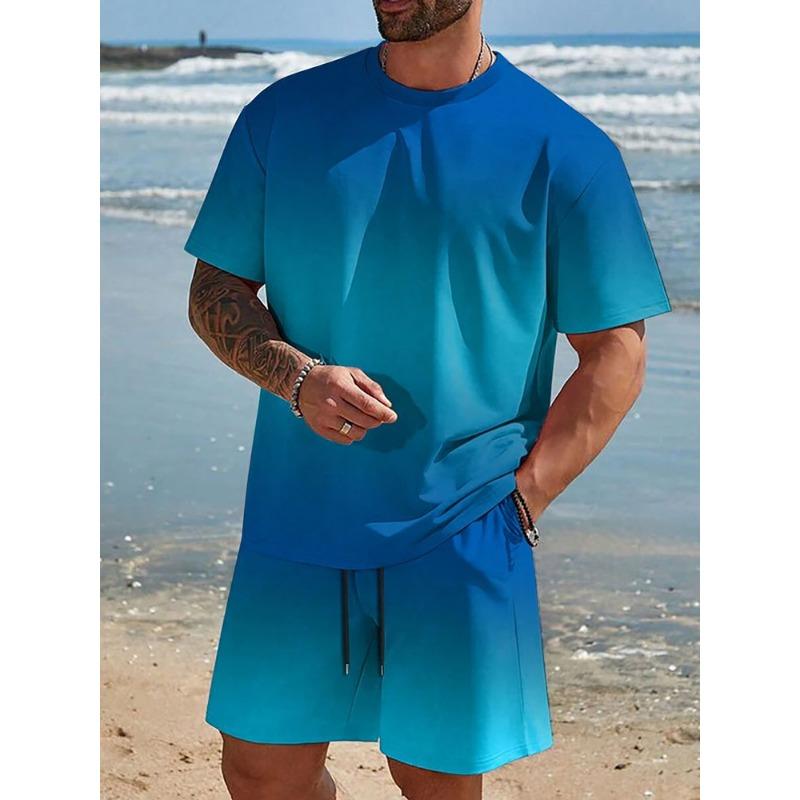 2 Piece Summer Casual Everyday Men's Short Sleeve Shorts Set Hawaiian Print Men's T-shirt Outdoor Sports Men's Beach Shorts