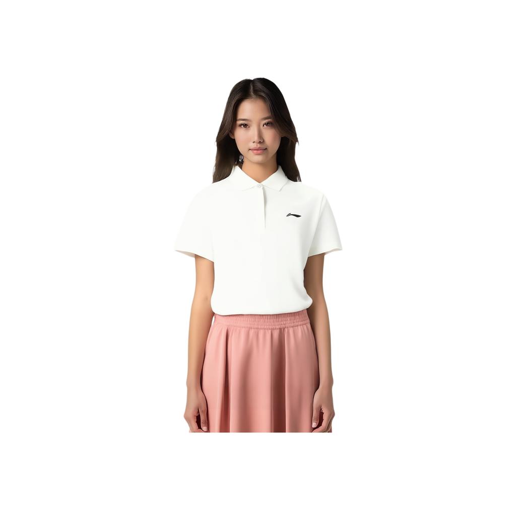 Li-Ning Fitness Series Logo Print Solid Color Pullover Short Sleeve Polo Shirt Women tops Off-White APLS174-1