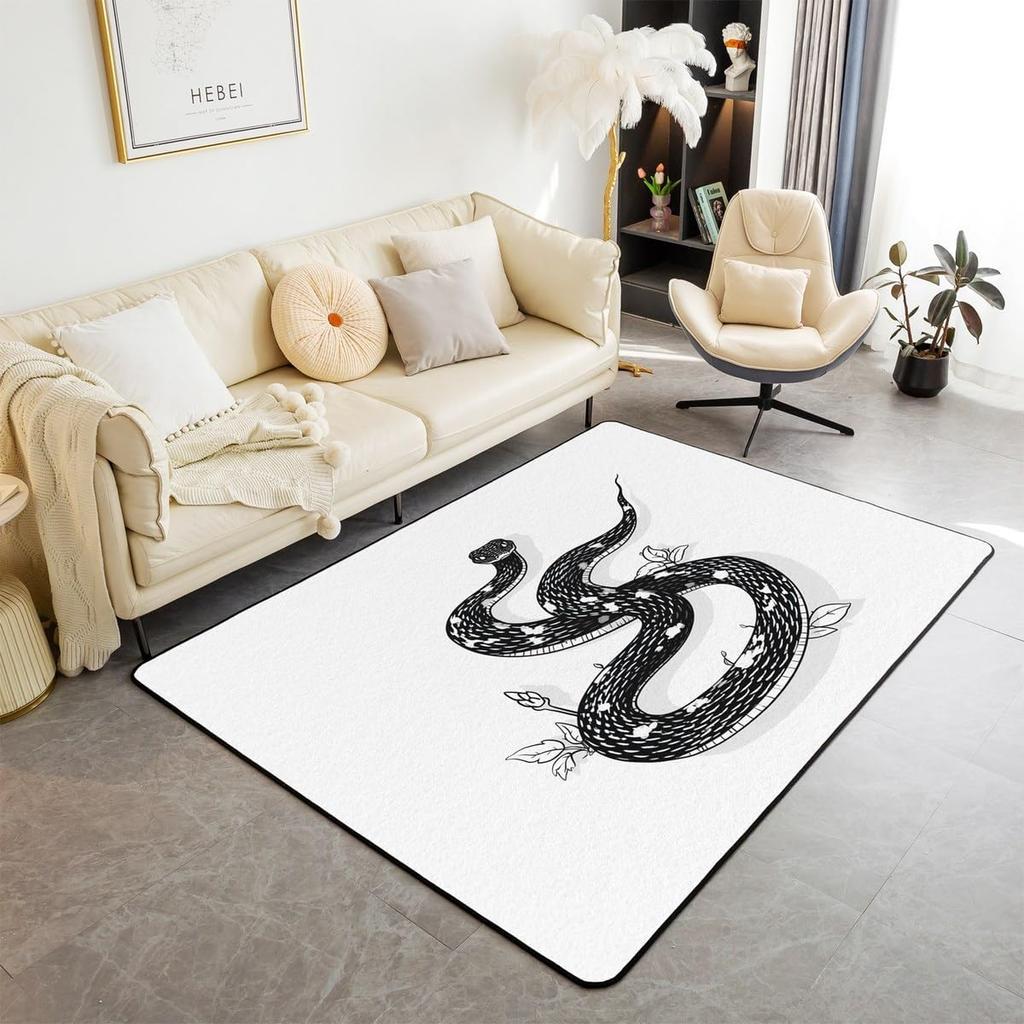 Snake Pattern Rugs Modern Animal Serpent Pattern Rugs Classic Gothic Rug Non Slip Washable Floor Carpet for Living Room Bedroom