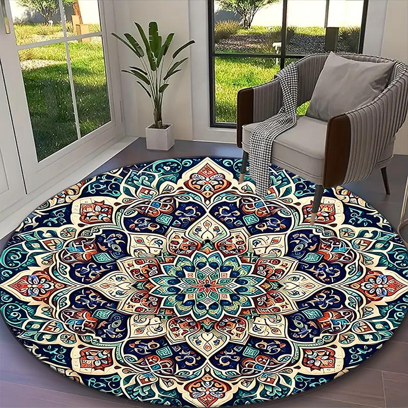 1pc Mandala Rug, Digital Printed Home Chair Sofa Mat, Durable Office Round Carpet, Beautiful Festival Decorations