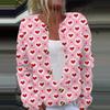 Women's Fashion Printed Valentine's Day Long Sleeved Knitted Cardigan Button Down Jacket